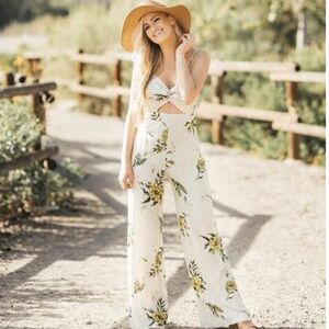 Delia Taupe Floral Jumpsuit - Size Large